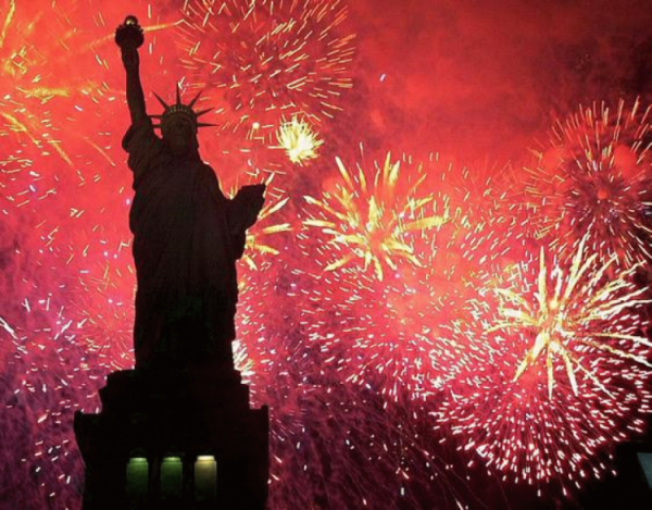 fireworks, statue of liberty